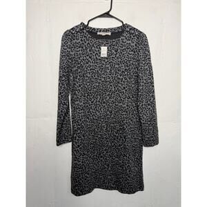 NEW Loft Womens Gray Leopard Animal Print Long Sleeve Dress Size Large
